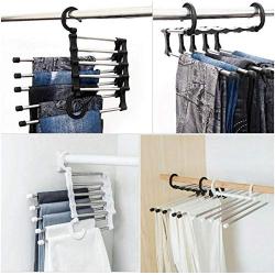 5PC Random Color Pants Rack Shelves Stainless Steel Multi-Functional Wardrobe Magic Hanger Clothes Closet Belt Holder Rack Room Shelf Decoration