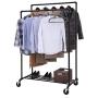 SONGMICS Industrial Pipe Clothes Rack Double Rail on Wheels with Commercial Grade Clothing Hanging Rack Organizer for Garment Storage Display, Black UHSR60B