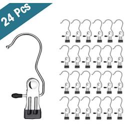 HOUSE DAY Laundry Hook Boot Hanger with Clips Portable Clothes Pins Hangers Home Travel Utility Hooks (24 Pack)