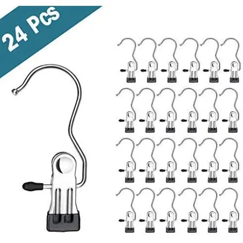 HOUSE DAY Laundry Hook Boot Hanger with Clips Portable Clothes Pins Hangers Home Travel Utility Hooks (24 Pack)