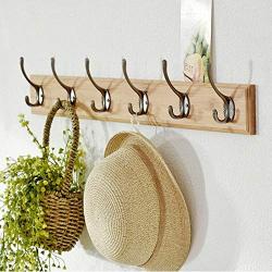 Iddefee Clothes Tree Wall Mount Hook,6 Hooks Solid Wood Coat Robe Hat Clothes Wall Mount Hook Hanger Towel Rack Brown White Coat Racks (Color : Brown, Size : 74 x 8 x 1.8cm)