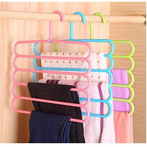 10pcs Random Color 5 Layers Non-Slip Multifunctional Clothes Hangers,Pants Storage Hangers Cloth Rack Multilayer,Hanger Decoration