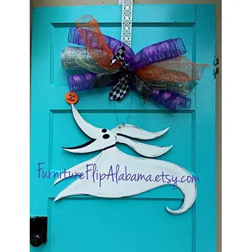 Halloween wood door hanger Jack skellington wreath nightmare before christmas sign zero dog