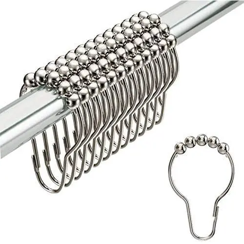 Curtain Hooks Rings, Rust-Resistant Metal Glide Shower Hooks for Bathroom Shower Rods Curtains-Set of 12-Nickel (Nickel) Curtain Hooks Rings, Rust-Resistant Metal Glide Shower Hooks for Bathroom Shower Rods Curtains-Set of 12-Nickel (Nickel)