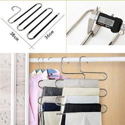 VIOLETY Pants Hanger Multi-Layer S-Style Non-Slip Stainless Steel Rack Space Saver for Jeans Clothes (1pack)