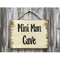 MINI MAN CAVE, Babe Cave, Man Cave, She Shed Sign, Cream Antique White Wood with twine hanger, 6X8 Reclaimed Wall HUMOR FUNNY Sign