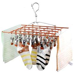 PeiQiH Hanging Drying Rack Clothes Hangers, 360掳 Swivel Hook 28 Clips for Drying Socks Baby Clothes Bras Towel Underwear Scarf Pants Gloves-gray-28 Clips 43.5x27x28cm