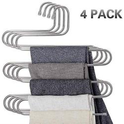 SAVICOS Pants Hangers S-Shape Trousers Hangers Stainless Steel Clothes Hangers Closet Space Saving for Pants Jeans Scarf Hanging Silver (4 Pack)