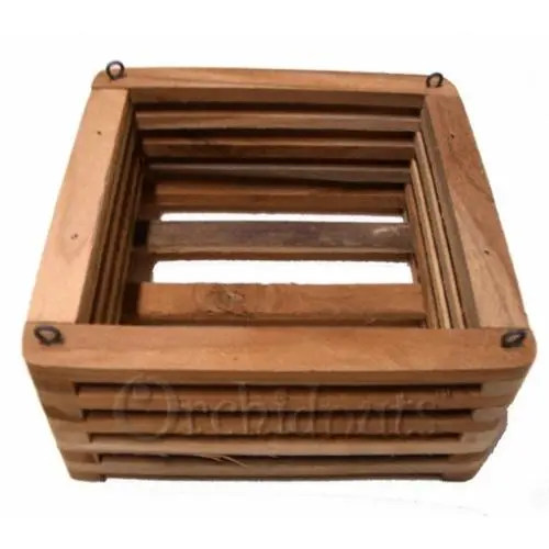 8 Inch Square Vanda Orchid Wooden Basket with Hanger 8 Inch Square Vanda Orchid Wooden Basket with Hanger