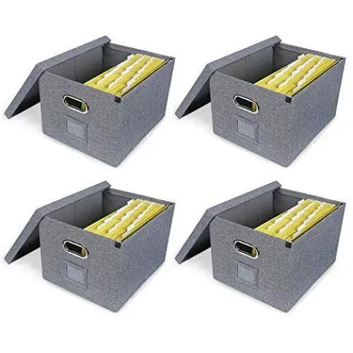 ATBAY File Storage Boxes Collapsible Large Capacity Office File Organizer for Letter/Legal Size Hanging File Folder Box, Gray 4Pack ATBAY File Storage Boxes Collapsible Large Capacity Office File Organizer for Letter/Legal Size Hanging File Folder Box, Gray 4Pack