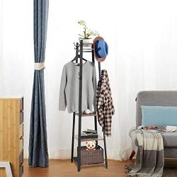 Pentaero 180X45X45Cm Vintage Simple Floor Coat Rack, Bedroom Hanger Belt, Industrial Coat Rack, Entryway Clothes Laundry Coat Stand with 8 Hooks 3 Shelves, Perfect for Clothes, Hat, Bag (Retro)