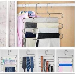 5PC Multi-Functional S-Type Stainless Steel Pants Multi-Layer Trousers Hanger Clothes Rack Closet Holder Organizer Decoration