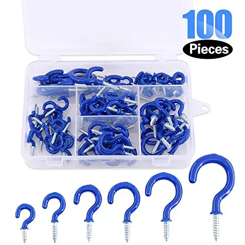 Glarks 100-Pieces 6 Sizes Blue Vinyl Coated Cup Hooks Screw-in Ceiling Hooks Screw Hooks Mug Hooks Hangers Assortment Kit for Home and Office Use Glarks 100-Pieces 6 Sizes Blue Vinyl Coated Cup Hooks Screw-in Ceiling Hooks Screw Hooks Mug Hooks Hangers Assortment Kit for Home and Office Use