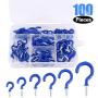 Glarks 100-Pieces 6 Sizes Blue Vinyl Coated Cup Hooks Screw-in Ceiling Hooks Screw Hooks Mug Hooks Hangers Assortment Kit for Home and Office Use