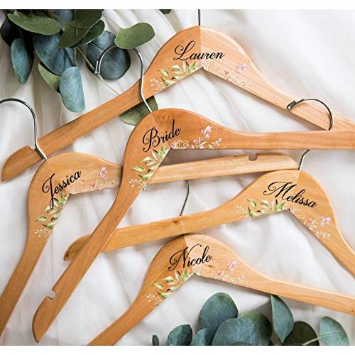 Wedding Hanger with Name or Titles for Bride & Bridesmaids Bridal Hanger for Wedding Dress Mrs Hanger Floral Geometric Modern Wedding