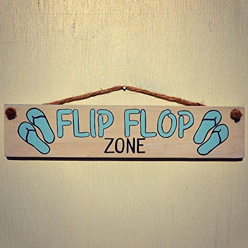 Flip Flop Zone Wood Sign - Rustic Wall Decor With Rope Hanger - Beach Decor for Home