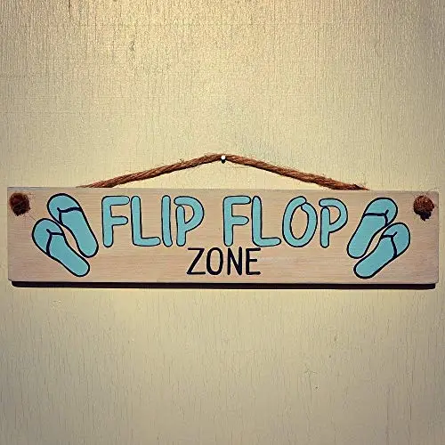 Flip Flop Zone Wood Sign - Rustic Wall Decor With Rope Hanger - Beach Decor for Home Flip Flop Zone Wood Sign - Rustic Wall Decor With Rope Hanger - Beach Decor for Home