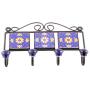 Indianshelf Handmade 1 Artistic Vintage Blue Ceramic Sun Flower Rail Hooks Holders/Wall Hooks for Frames