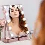 Fenair Makeup Vanity Mirror With Lights -2 Storage Boxes- Large Lighted Vanity Makeup Mirror 47cm x30cm - Hollywood Style,3 Color Lighting Model,360° Rotation,12 Detachable Dimmable Bulbs (Rose)