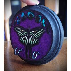 Mini Purple and Black Luna Moth Holo Lunar Moon Phases Hand Made 2 Hook Jewelry Key Hanger Organizer.