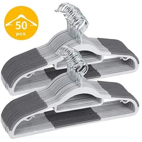 TIMMY Plastic Hangers 50 Pack Heavy Duty Dry Wet Clothes Hangers with Non-Slip Pads Space Saving 0.2" Thickness Super Lightweight Organizer (Renewed)