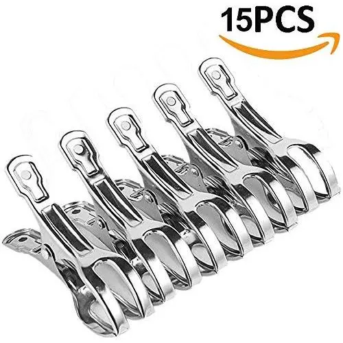 TEERFU 15Pack Stainless Steel Large Beach Bath Towel Clips, Heavy Duty Clothes Hanger Clamp- Keep Your Towels from Blowing Away