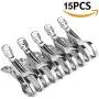 TEERFU 15Pack Stainless Steel Large Beach Bath Towel Clips, Heavy Duty Clothes Hanger Clamp- Keep Your Towels from Blowing Away