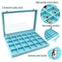 KLOUD City Jewelry Tray Boxes Showcase Display Storage Rings Earrings Necklaces Bracelet Broochs Organizer Removable Stackable Velvet Clear Lid with Lock (Light Blue 24 Grid)