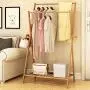 Sdoveb Garment Rack Foldable Wooden Double Pole Clothes Rack with 2 Side Hooks - Coat Hanger Wardrobe Shoe Rack for Home Bedroom Hanging Rack (Natural)