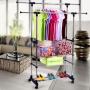 Hommoo Clothing Hanger Garment Rack Dual Rod Adjustable Garment Rack with 3 Tiers Shoe Rack,Rolling Clothes Organizer Hanger on Wheels,Black