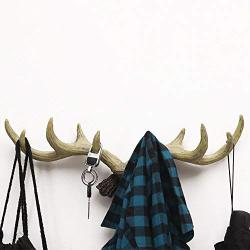 Mural Art Vintage Deer Antlers Wall Hooks for Hanging Clothes Hat Scarf Key Christmas Reindeer Deer Horns Resin Hanger Rack Wall Decoration (Light Brown)