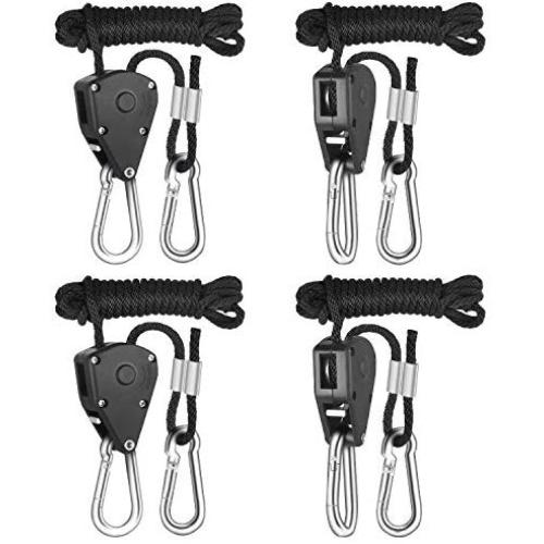 iPower GLROPEX2 2-Pair 1/8 Inch 8-Feet Long Heavy Duty Adjustable Rope Clip Hanger (150lbs Weight Capacity) Reinforced Metal, 2 Pack, Black (Renewed)