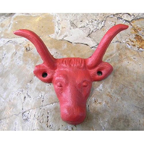Cast Iron Red Wall Hook, Western Rustic Farmhouse Décor, Cow Animal Hooks, Steer Skull Hanger Cast Iron Red Wall Hook, Western Rustic Farmhouse Décor, Cow Animal Hooks, Steer Skull Hanger