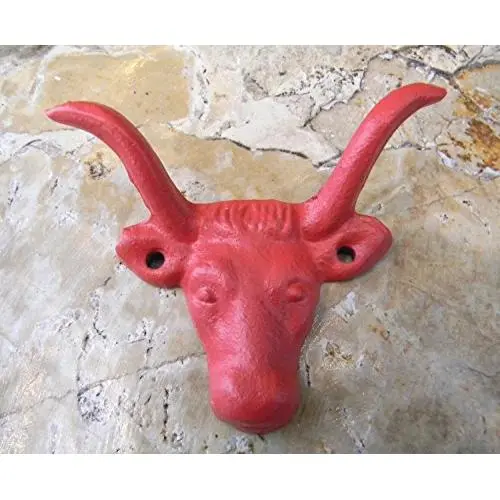 Cast Iron Red Wall Hook, Western Rustic Farmhouse Décor, Cow Animal Hooks, Steer Skull Hanger