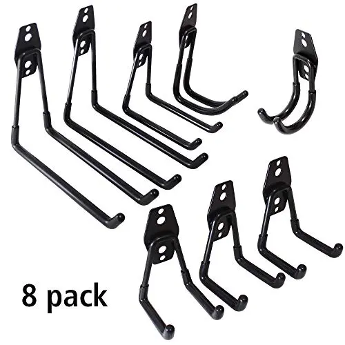 Seway Utility Garage Hooks, U Hook for Garage Storage Hanging Heavy Duty Iron Hook Tools Holder, Wall Mount Garage Hanger with Anti-Slip Coating Black Bicycle Hanger Rack