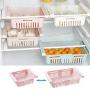 MOGOI Retractable Fridge Drawer Organizer, Kitchen Refrigerator Fridge Storage Boxes Keep Fridge Tidy Shelf Holder Food Container Baskets Storage Containers Magnet Set for Fruits Drink Juice Vegetables