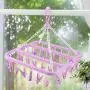 EBTOOLS 32 Clips Folding Drying Rack Portable Clothes Clip Hanger Dryer Windproof Socks Underwear Rotatable Children for Both Family and Travel Use(Purple)