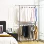 SONGMICS Double Rod Clothes Rack, Adjustable Garment Clothing Rack, Hanging Rail on Wheels, Gray ULLR401
