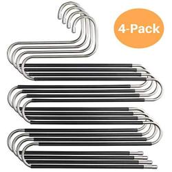 Nearbyme Pants Hangers 4 Pack S-Shaped Space Saving Hangers Non-Slip Stainless Steel Clothes Hangers Closet Organizer for Pants Jeans