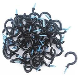 Yueton 50pcs Vinyl Coated Screw-in Ceiling Hooks Cup Hooks (Black)