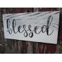 Vintage look BLESSED new calligraphy weathered wood sign with burlap hanger antique style old time font