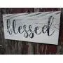 Vintage look BLESSED new calligraphy weathered wood sign with burlap hanger antique style old time font