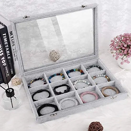 Bracelet & Jewelry Accessories Organizer Tray with Transparent Lid ~ Ample Space ~ Removable Compartment to Store Bangles, Rings, Ear rings, Necklace -See Through Accessories Storage Jewelry Box(Grey) Bracelet & Jewelry Accessories Organizer Tray with Transparent Lid ~ Ample Space ~ Removable Compartment to Store Bangles, Rings, Ear rings, Necklace -See Through Accessories Storage Jewelry Box(Grey)