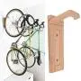Bike Wall Mount Rack Garage Outdoor Bicycle Hanger Shelf Minimalist Storage System Vertical Cycling Pedal Hook for Indoor Shed Modern Industrial Handmade Display Art Furniture Stand (Oak Wood)