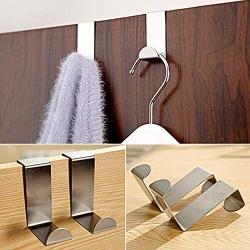 shlutesoy 2Pcs Stainless Steel Over Door Hooks Kitchen Cabinet Hat Clothes Hanger Holders