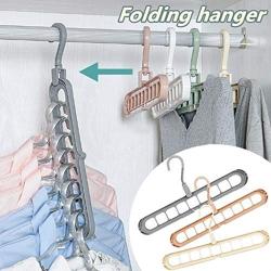 lRICE-home Multi-Function 9-Hole Sliding Clothes Hanger Sorting Drying Rack Hook Organizer - Random Color