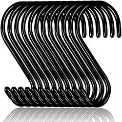 DINGEE 12 Pack 6 inch Large Heavy Duty S Hooks for Hanging, Non Slip Rubber Coated S Hooks,Steel Metal Black Vinyl Coated S Hooks for Hanging Plants,Closet Rod,Jeans,Jewelry Kitchen Pot Pan