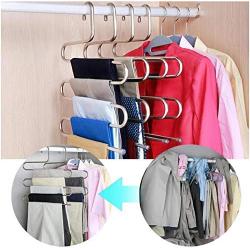 5pcs Stainless Steel Clothes Hanger Multifunction S-Type 5 Layers Pants Trousers Clothing Hanging Rack Closet Belt Holder Organizer