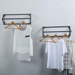 MBQQ Industrial Clothing Rack Wall Mounted,Garment Rack Display Rack Cloths Rack,Metal Clothes Racks for Hanging Clothes,Laundry Room Decor Rod,Black(2pcs)
