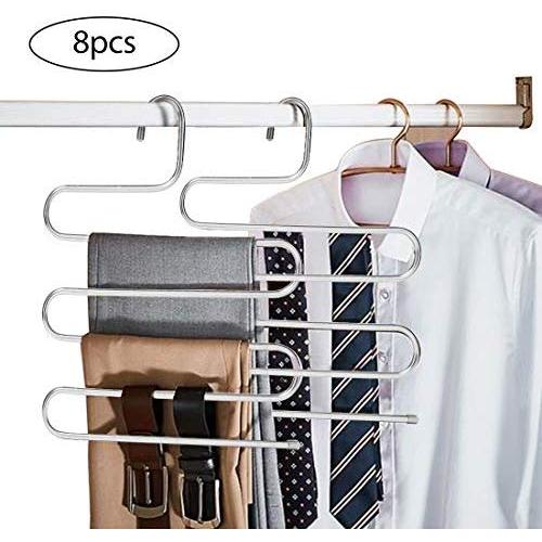 VIVOHOME 8 Pack Pants Hangers S-Shape Trousers Hangers Stainless Steel Clothes Hangers Space Saving for Pants Jeans Towels Scarfs